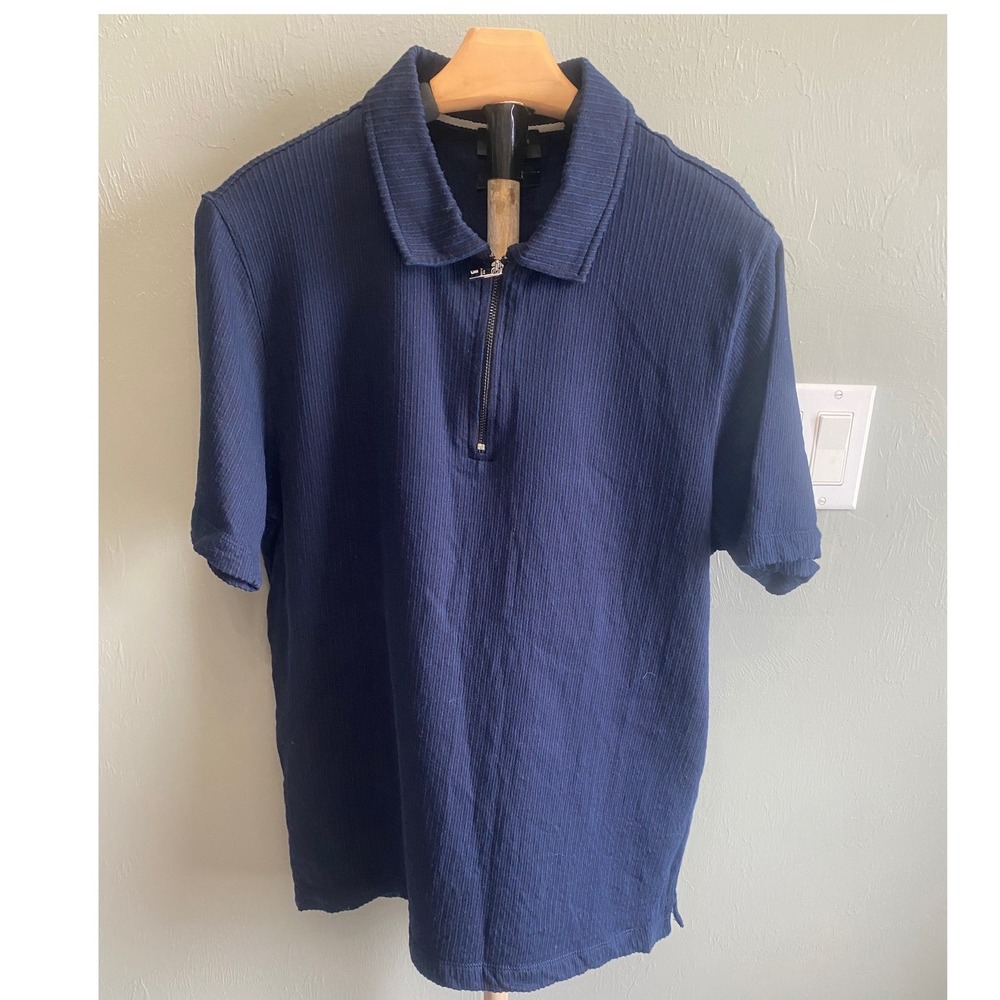 Ted Baker London Mens Navy Ribbed Quarter Zip Polo Shirt Size 4 Regular Fit